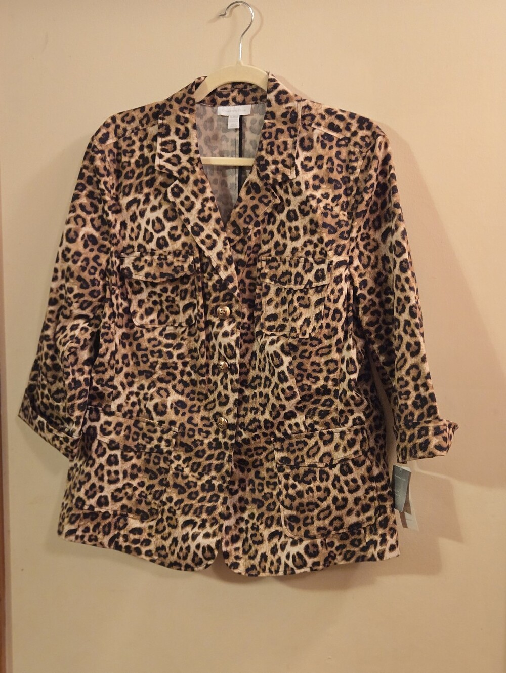 BNWT Charter Club Animal Print Cotton Blazer Jacket - Leopard Print - Size XL
